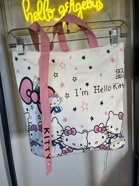 Hello Kitty White Canvas Tote with Pink Straps and Black Accents